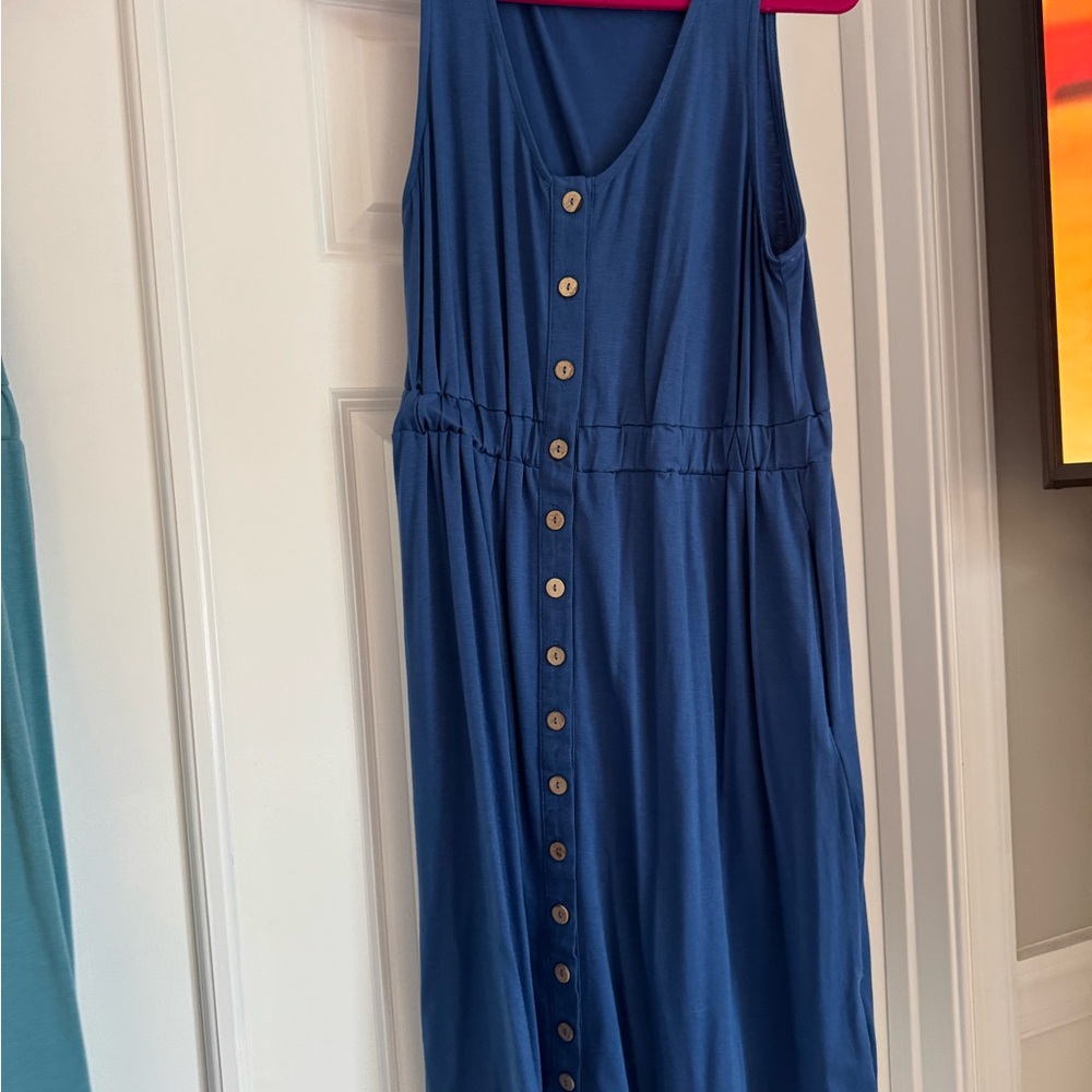 Blue Sleeveless Smocked Midi Sundress